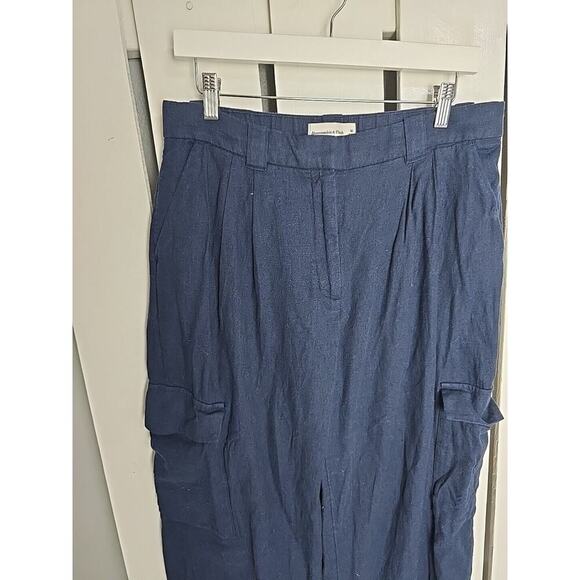 Abercrombie & Fitch Comfy Linen Cotton Blend Wide Leg Pant Blue Sz M Resort - Picture 3 of 12